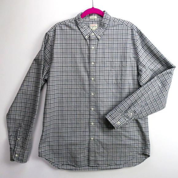 J.Crew Pima Cotton Oxford Shirt Men’s XL Tall Classic Fit Gray Navy Grid Check - Picture 1 of 12